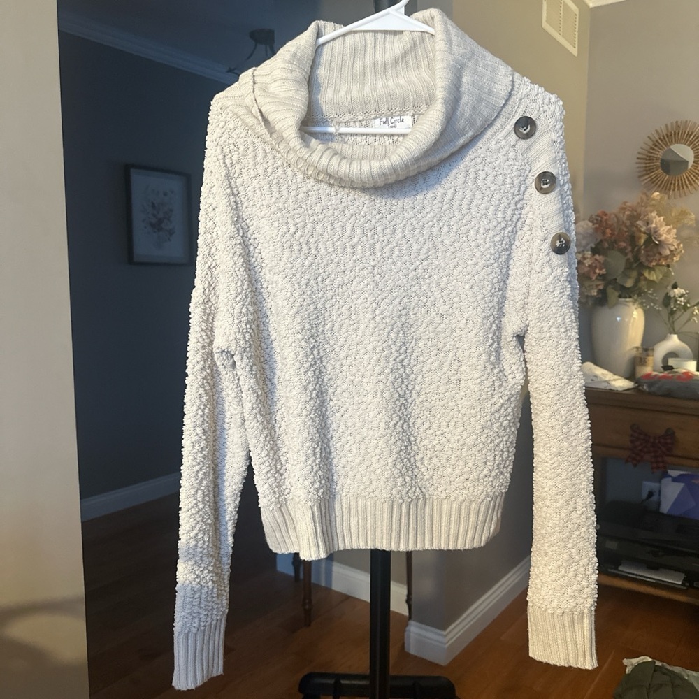 Elegant Cream Cowl Neck Sweater with Button Detail